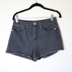 Black Hi Rise Denim Shorts Size 6 Raw Hem